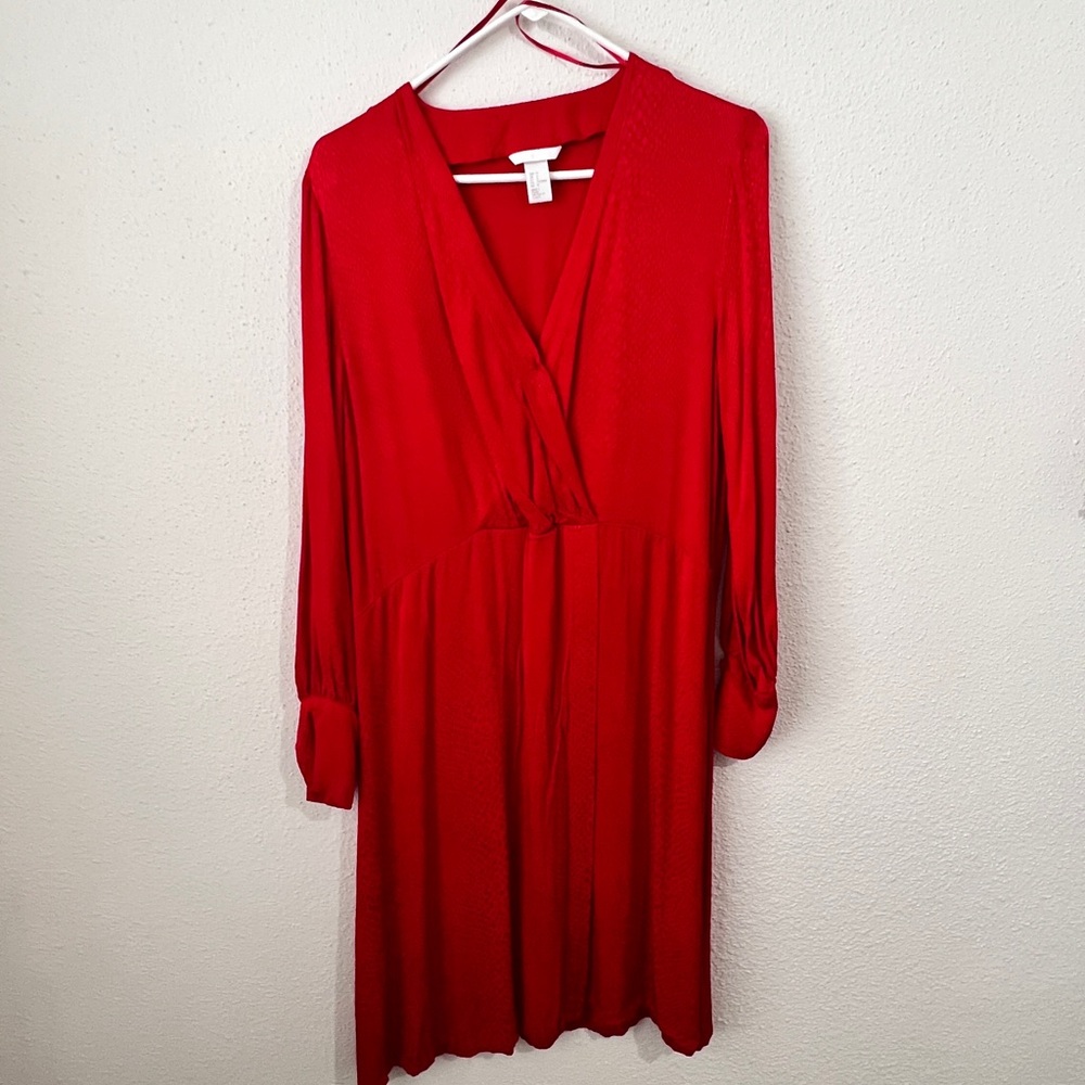 Red long sleeve H&M below the knee red dress. Sz 12